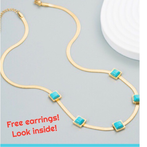 Turquoise Necklace & Free Hoop Earrings - Picture 2 of 4